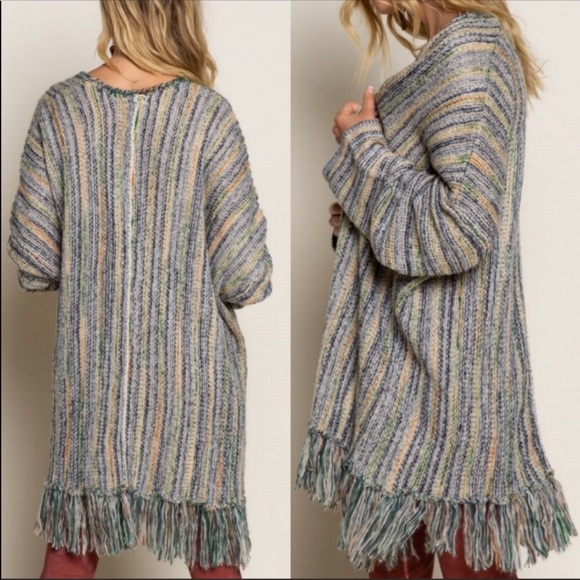 POL — Open Front Cardigan with Fringe Hem Sweater - Picture 3 of 5